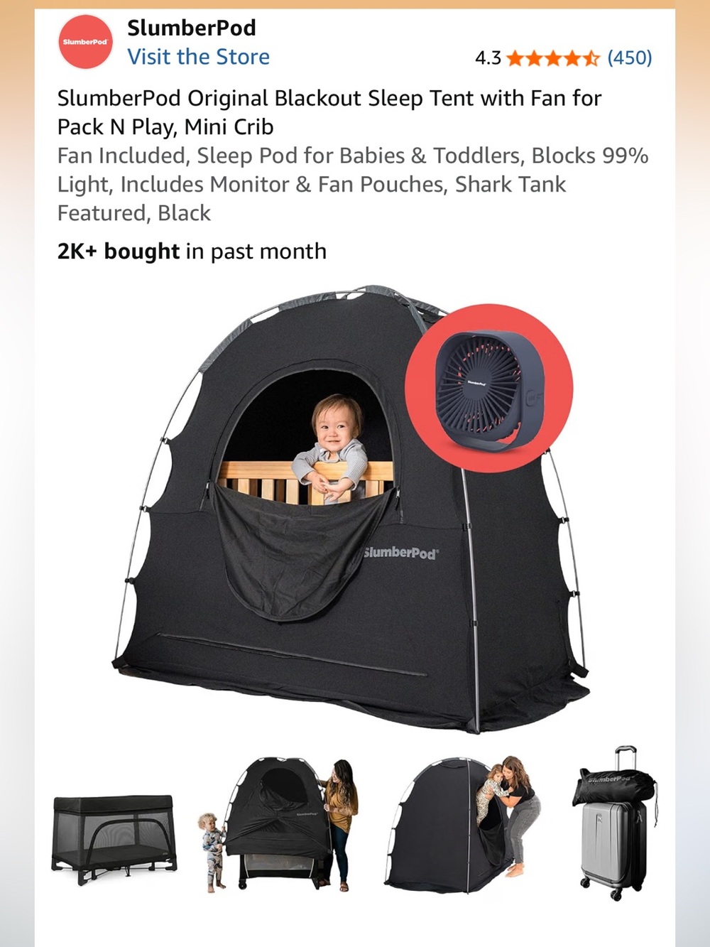 Brand New in Box, SlumberPod Original Blackout Sleep Tent with Fan for PacknPlay